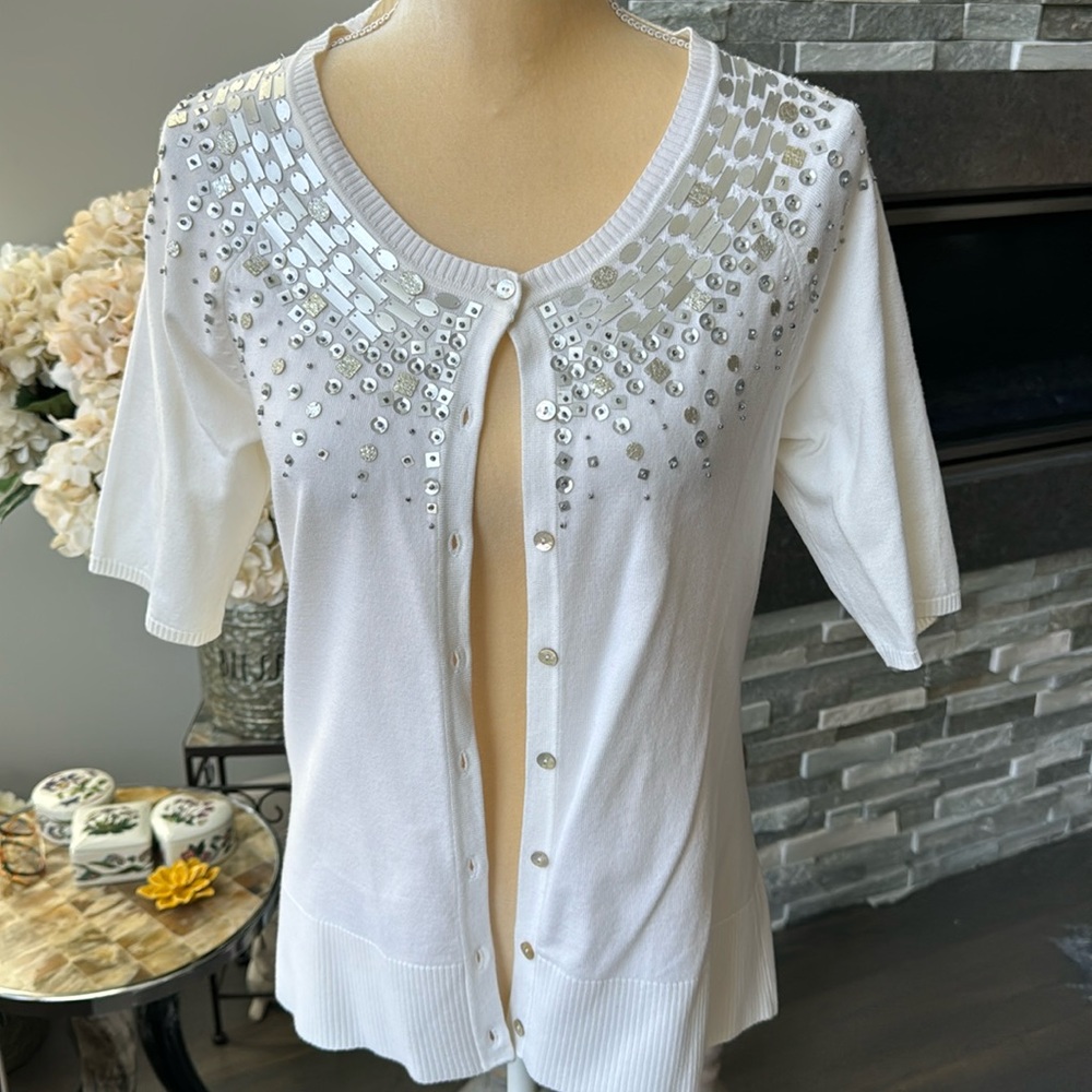 Chico’s Beaded Spring Cardigan. Size 1